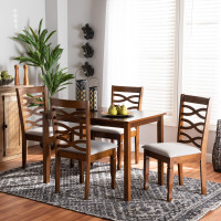 Baxton Studio Mirna-Grey/Walnut-5PC Dining Set Mirna Modern and Contemporary Grey Fabric Upholstered and Walnut Brown Finished Wood 5-Piece Dining Set